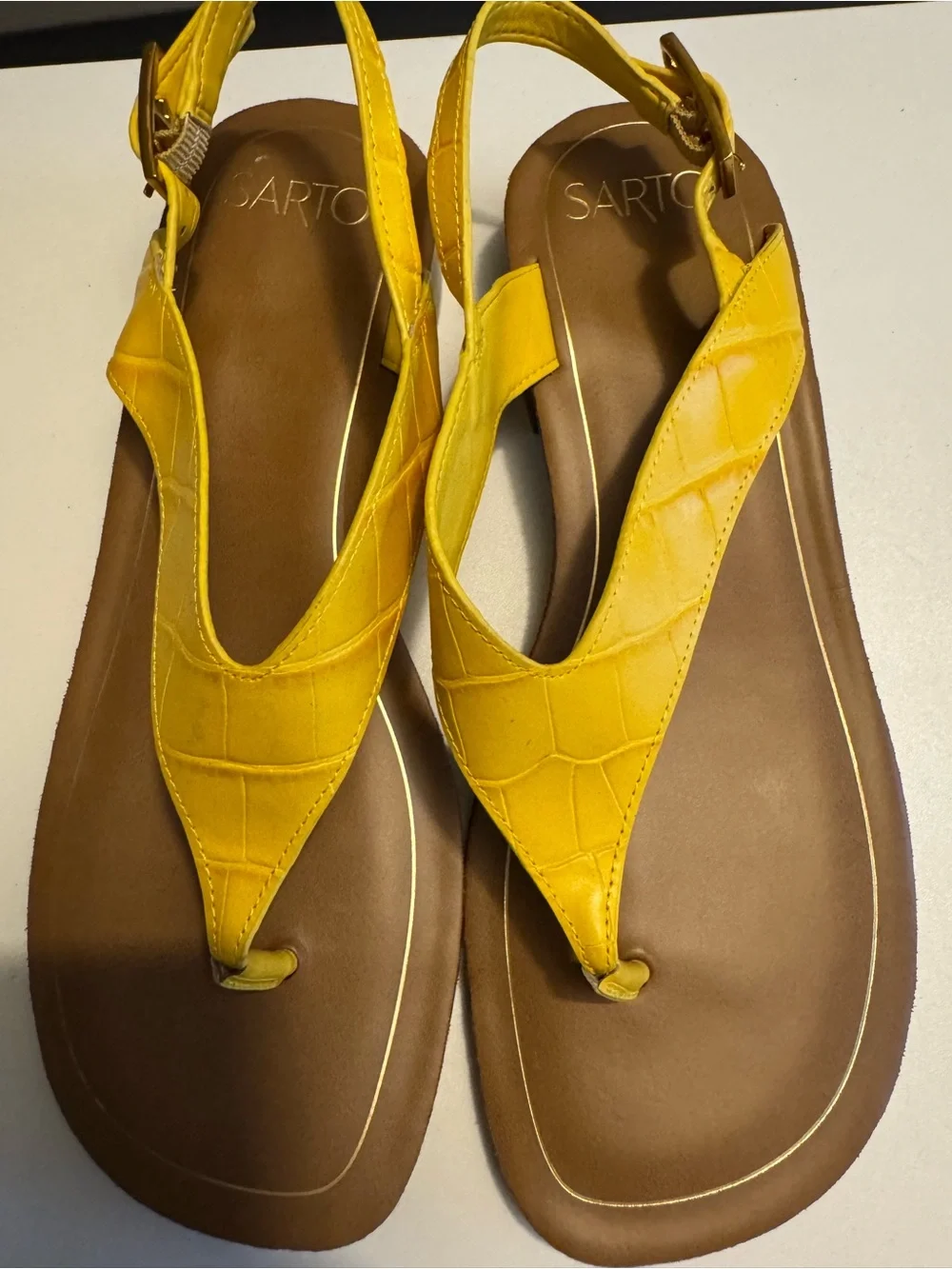 iris Yellow Croc-Texture Thong Slingback Sandals